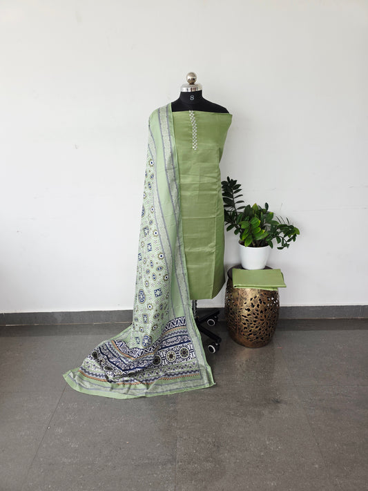 Fancy silk top with ajrakh silk shawl set - FS6
