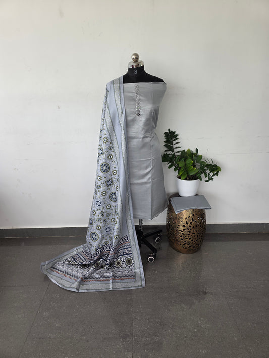 Fancy silk top with ajrakh silk shawl set - FS7