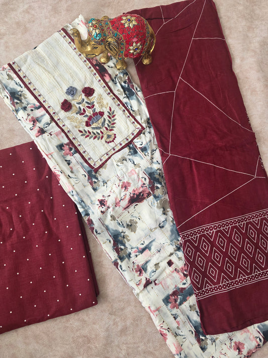 Pure cotton set - maroon duppatta