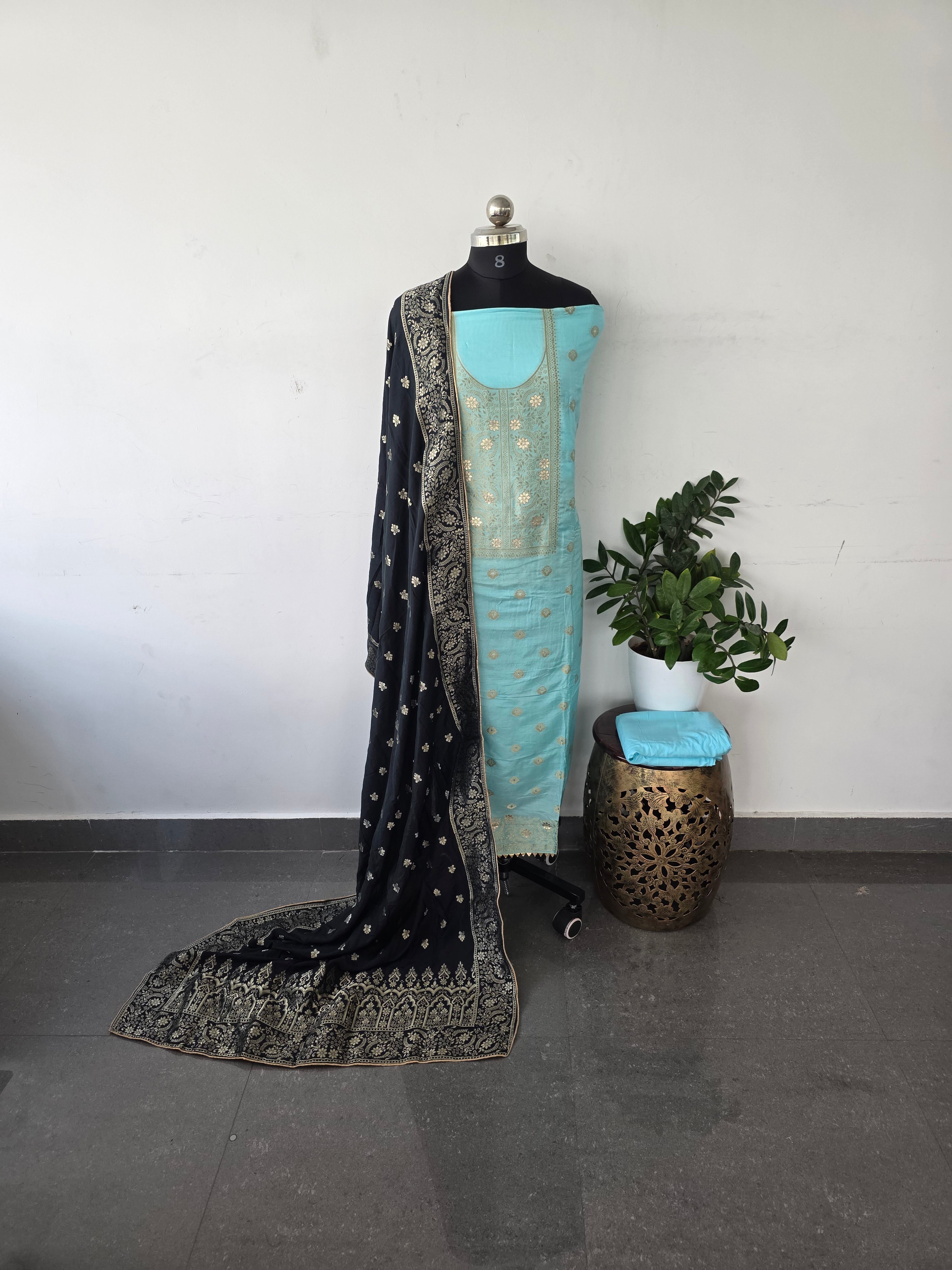 Premium soft banarasi silk set - light blue