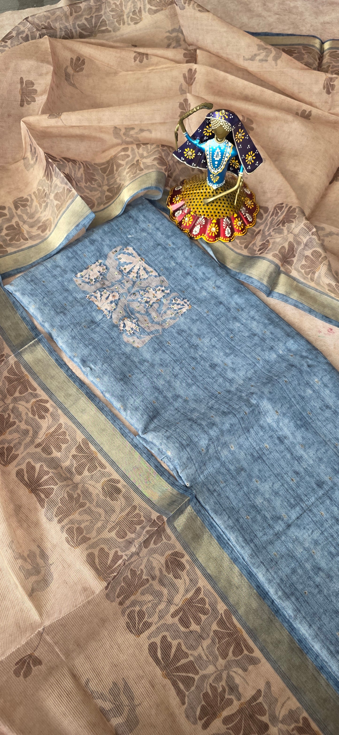 Premium shimmer organza silk set - Blue