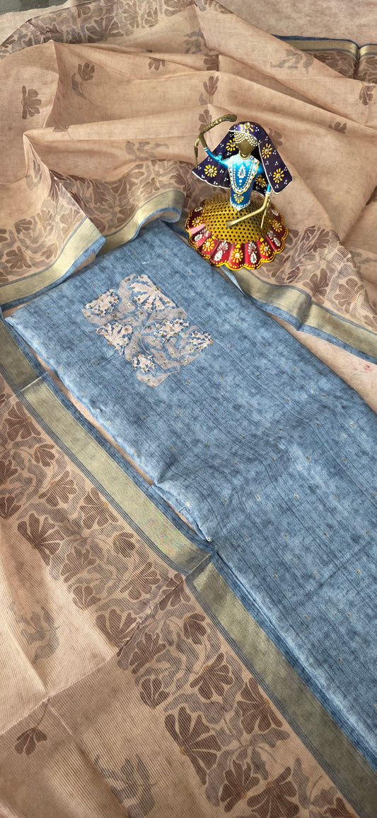 Premium shimmer organza silk set - Blue