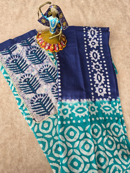 Batik kantha cotton set - tealgreen with blue