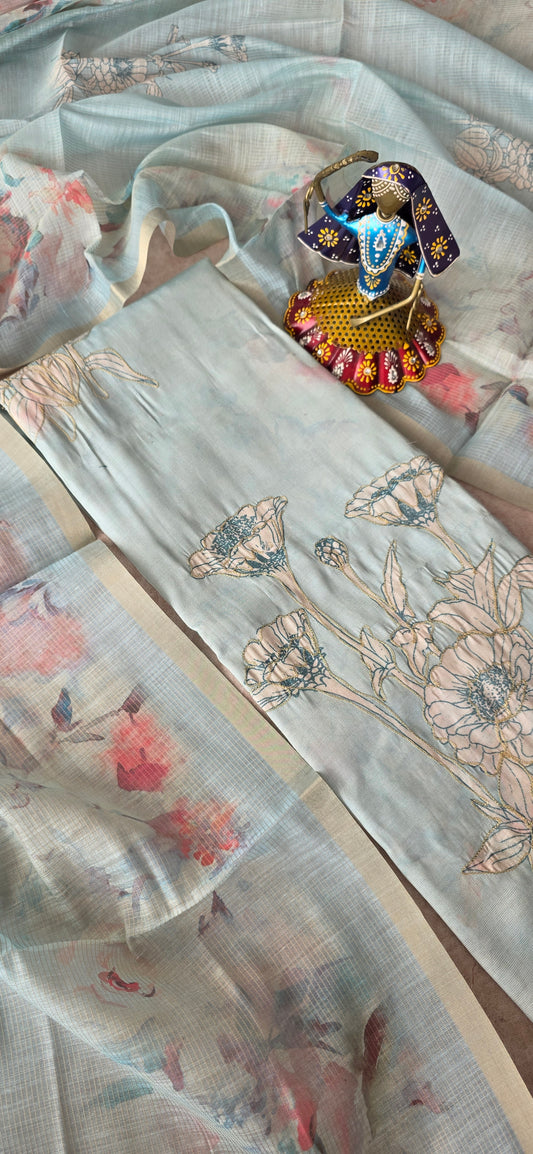 Premium linen shimmer silk set - Blue