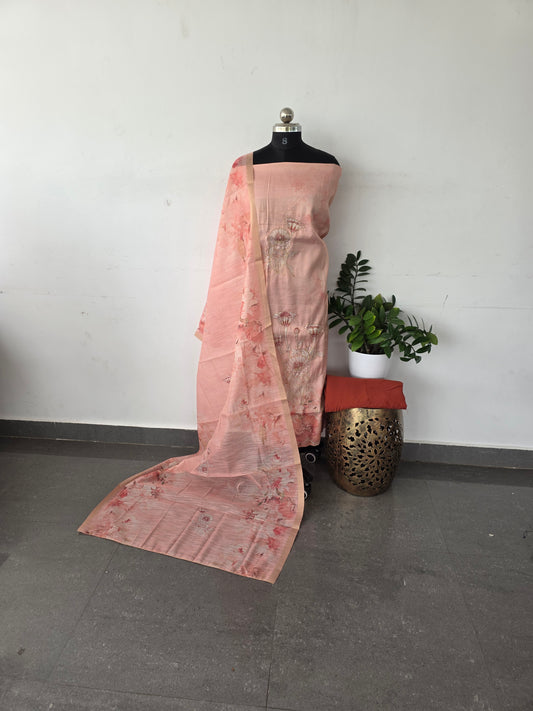 Premium linen shimmer silk set - Peach