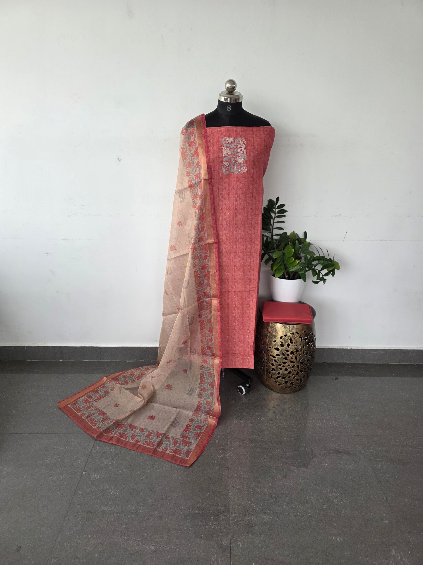 Premium simmer organza silk set - Peach