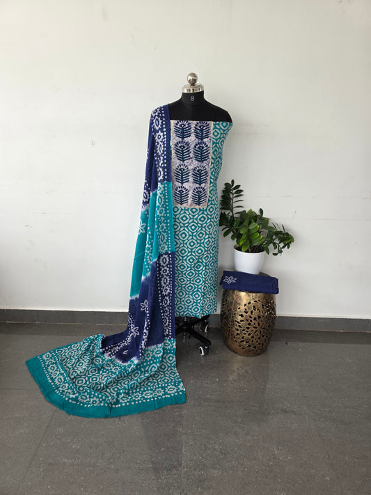 Batik kantha cotton set - tealgreen with blue