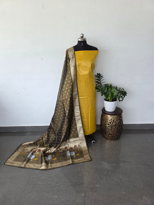 Premium viscose zari tissue silk set with picwai dola silk shawl - PD2