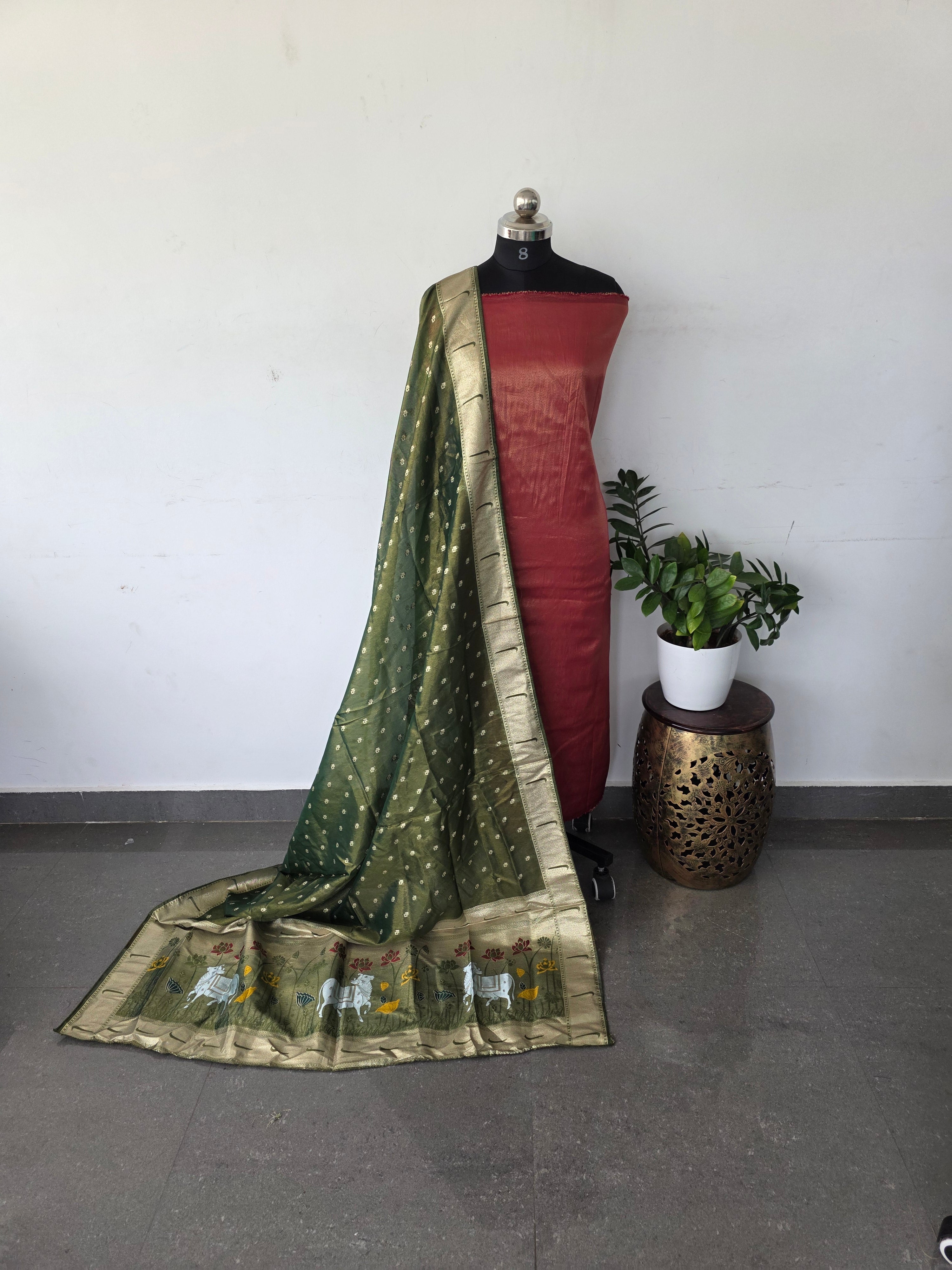 Premium  viscose zari tissue silk top with pichwai dola silk shawl - PD4