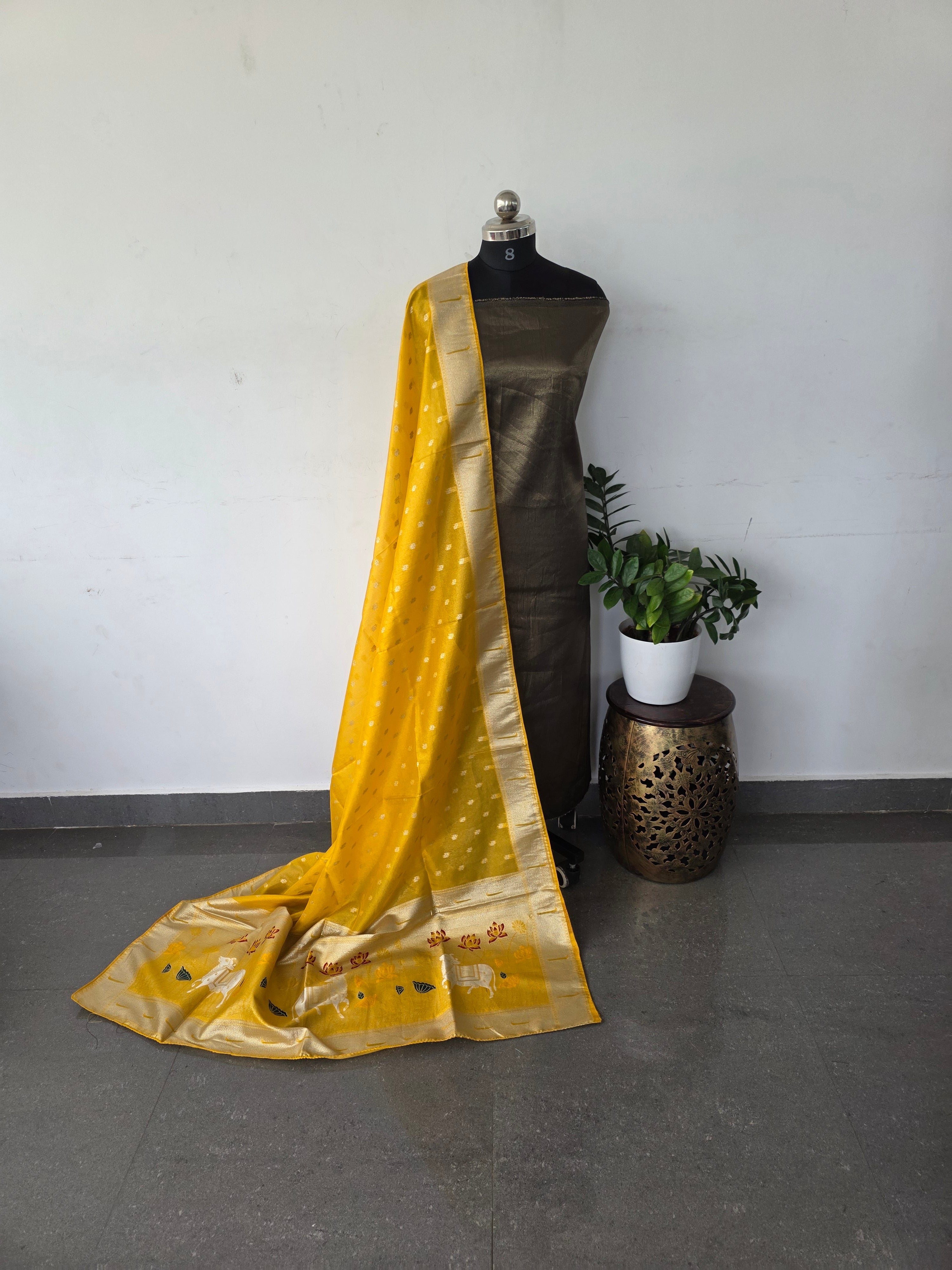 Premium viscose zari tissue silk top with pichwai dola silk shawl - PD6