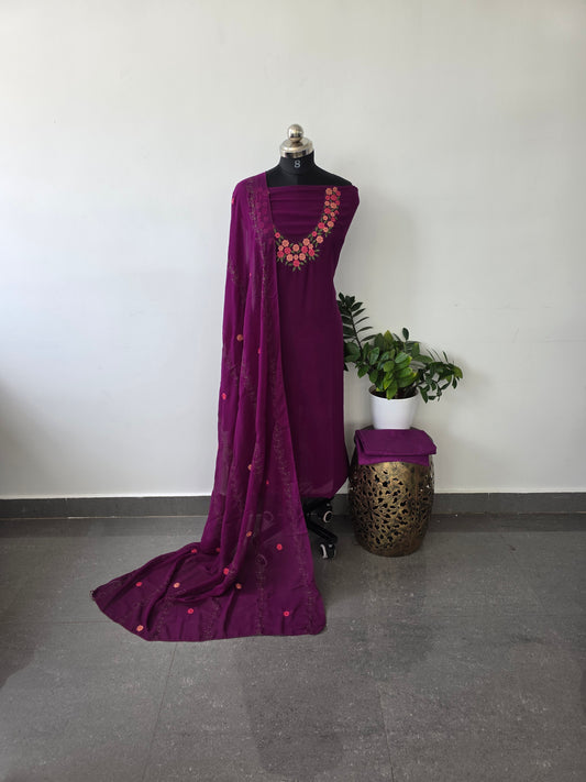 Purple embroidery georgette set - SC18