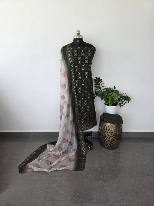 pure georgette salwar set [ with lining ] - green