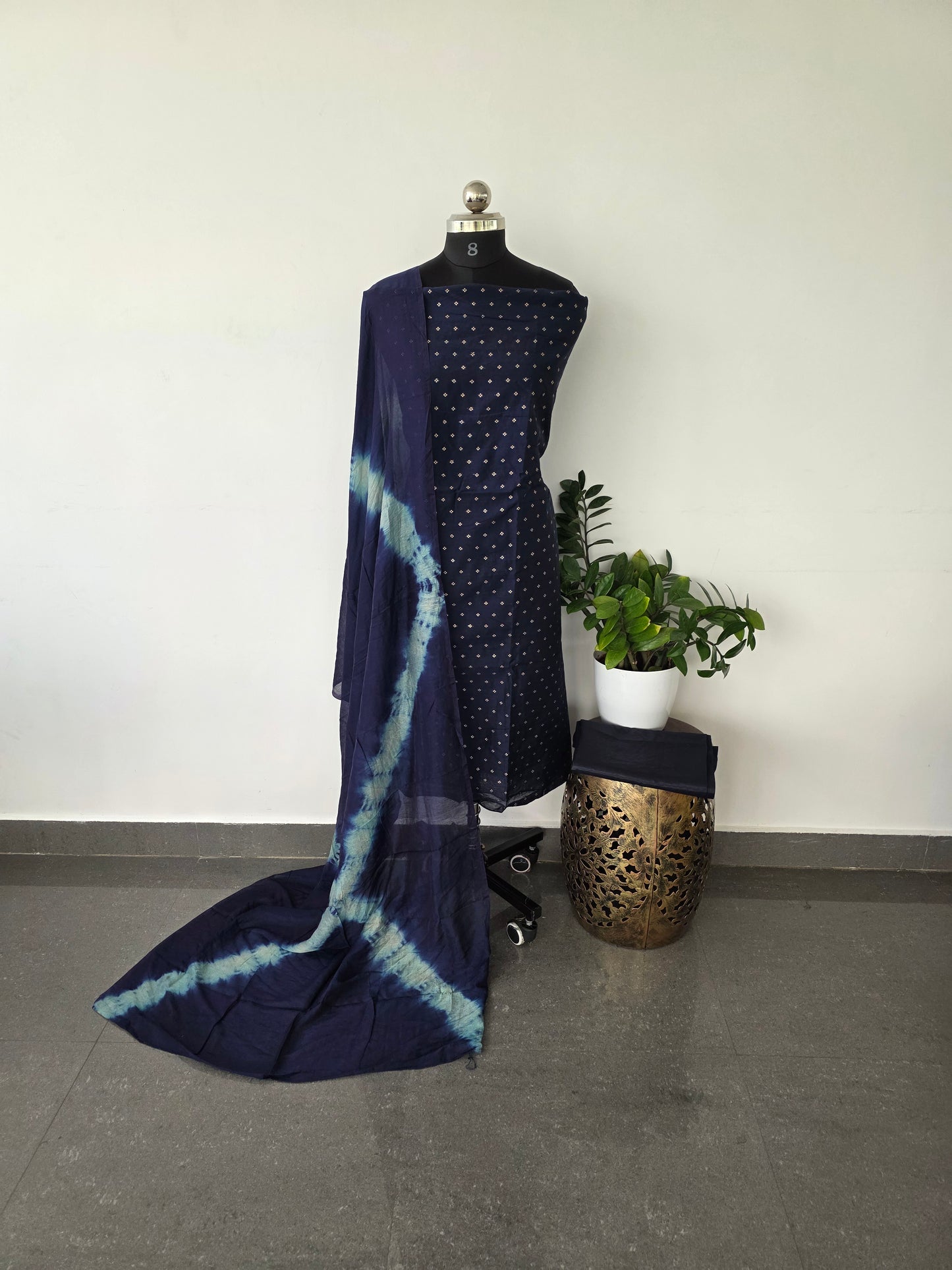 Zari butta silk set with batik silk shawl - ZB6