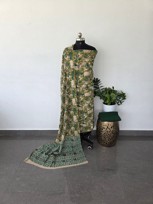 Authentic pure kalamkari cotton set - green1