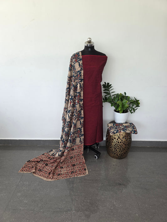 Authentic pure kalamkari cotton set - maroon1