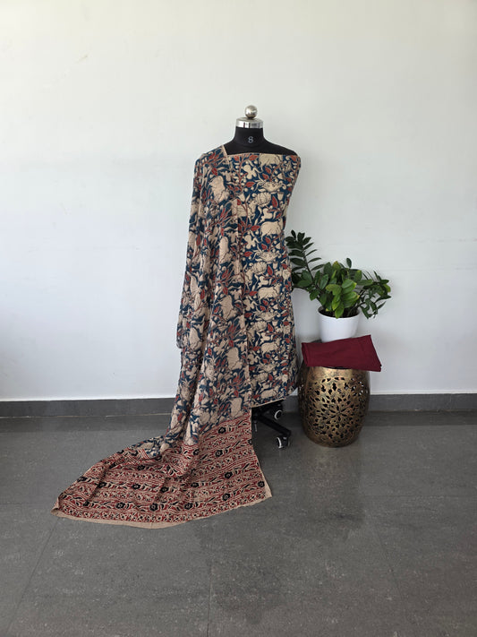 Authentic pure kalamkari cotton set - maroon1