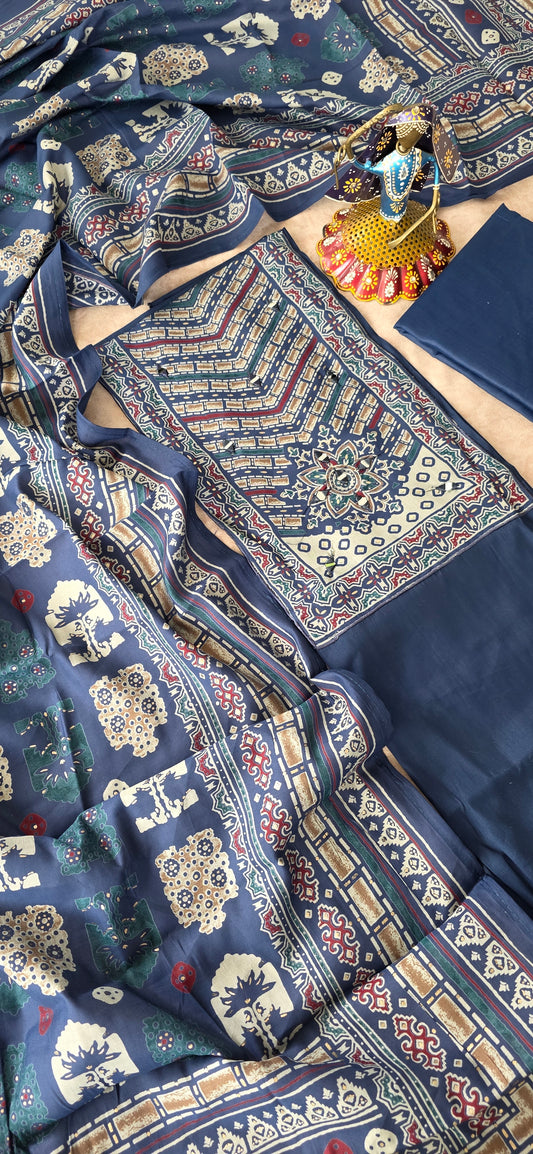 Premium soft ajrakh silk set - AJ2