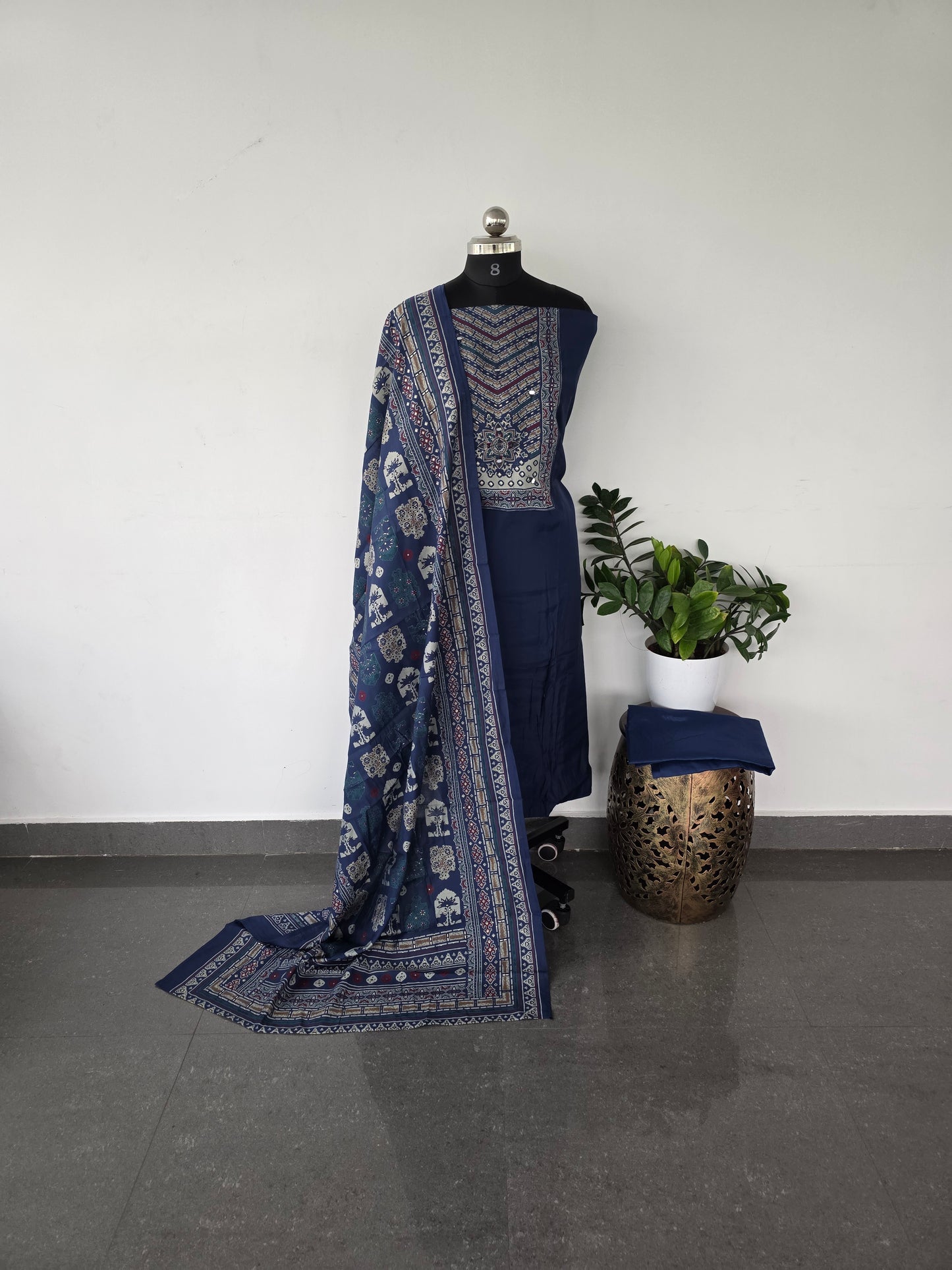Premium soft ajrakh silk set - AJ2