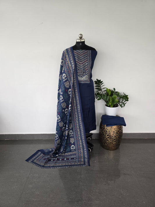 Premium soft ajrakh silk set - AJ2