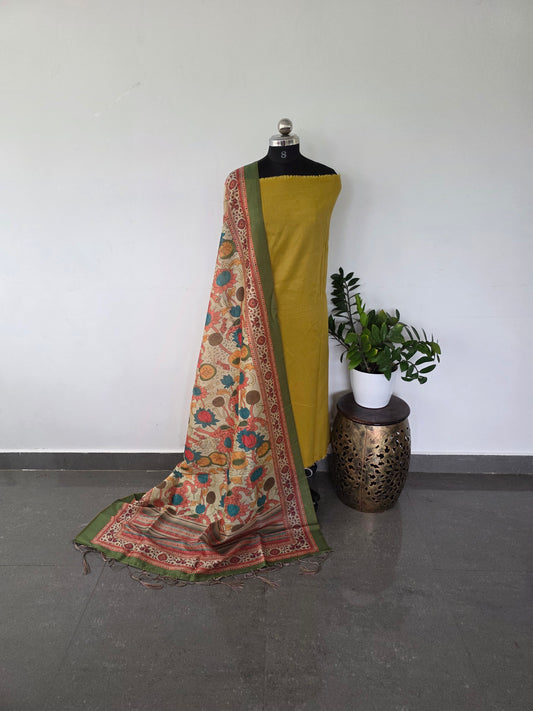 Premium cosmos shimmer silk top with semi tussar kalamkari silk shawl - TK2