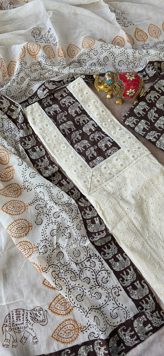 Pure hakoba elephant cotton set - brown