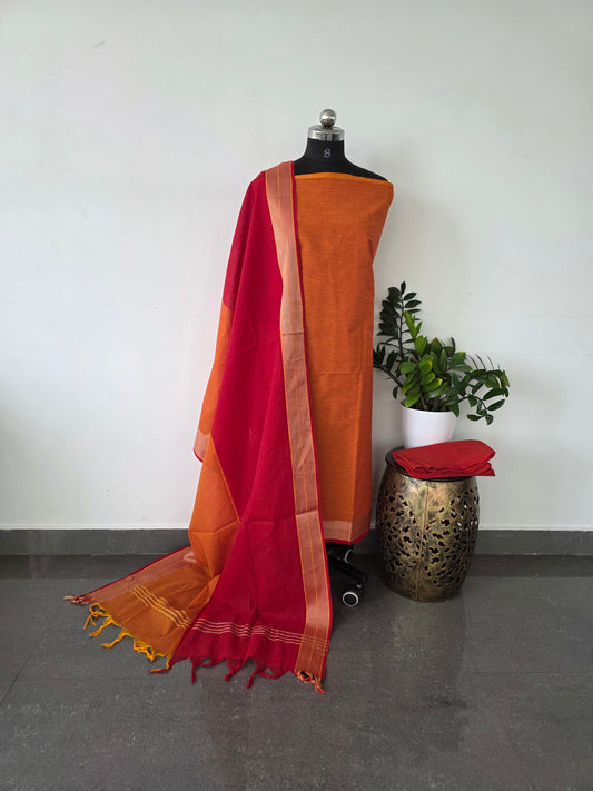 Handloom cotton set with zari border - q5