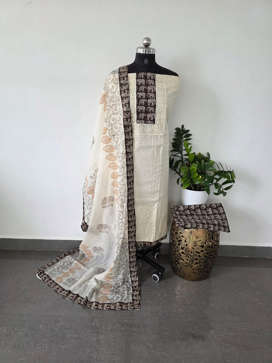 Pure hakoba elephant cotton set - brown