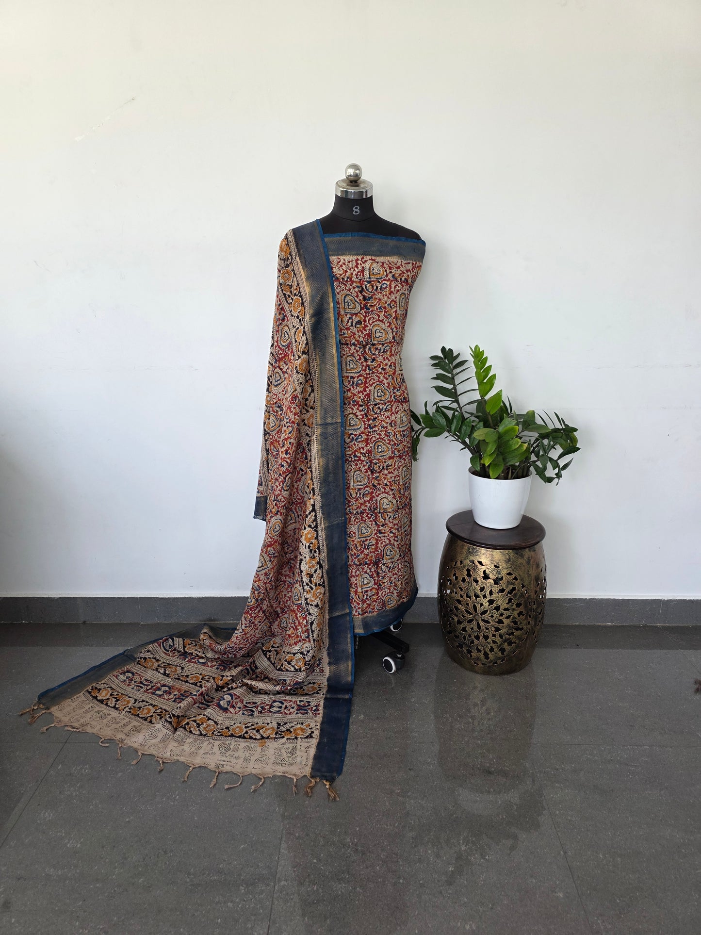 Chennuri handblock pure kalamkari silk with nizam border - HK37