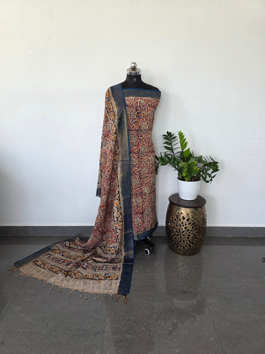 Chennuri handblock pure kalamkari silk with nizam border - HK37