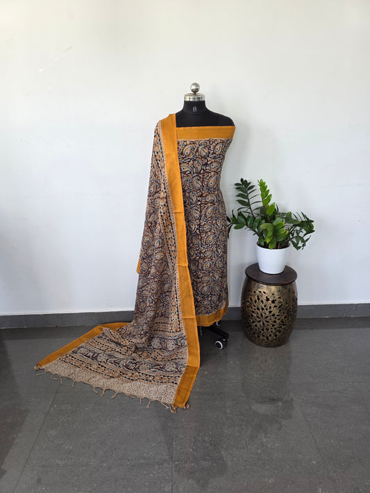 Chennuri handblock pure kalamkari silk with nizam border - HK39