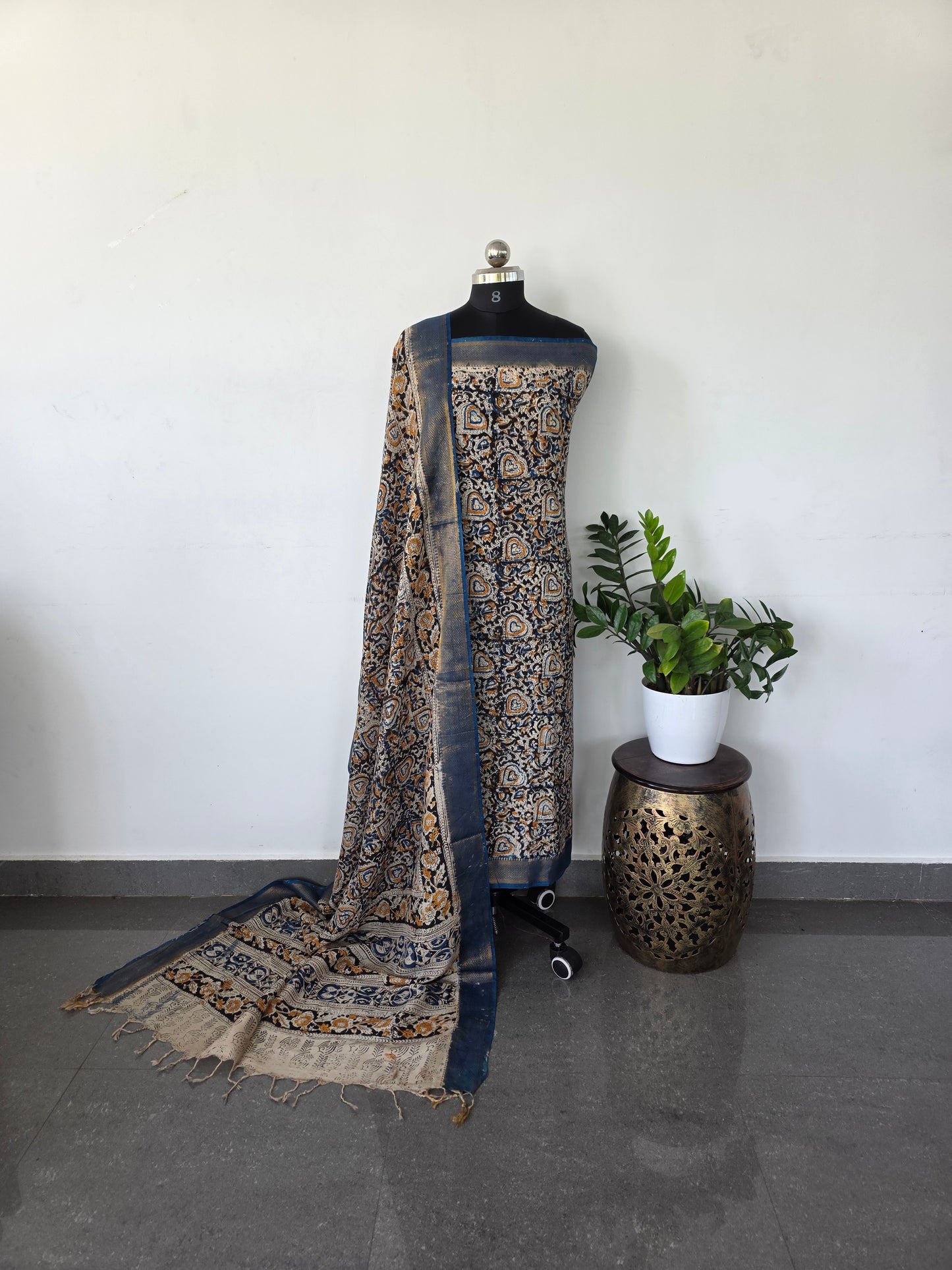 Chennuri handblock pure kalamkari silk with nizam border - HK40