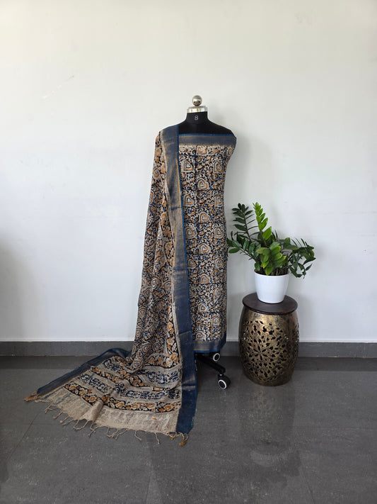 Chennuri handblock pure kalamkari silk with nizam border - HK40