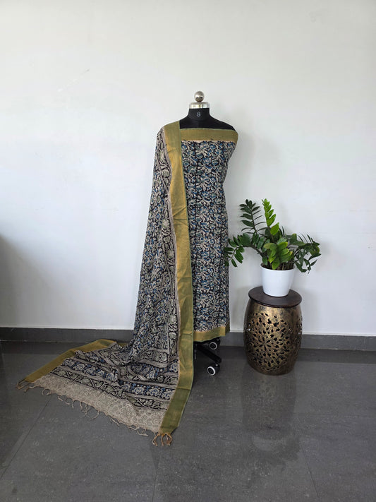Chennuri handblock pure kalamkari silk with nizam border - HK42