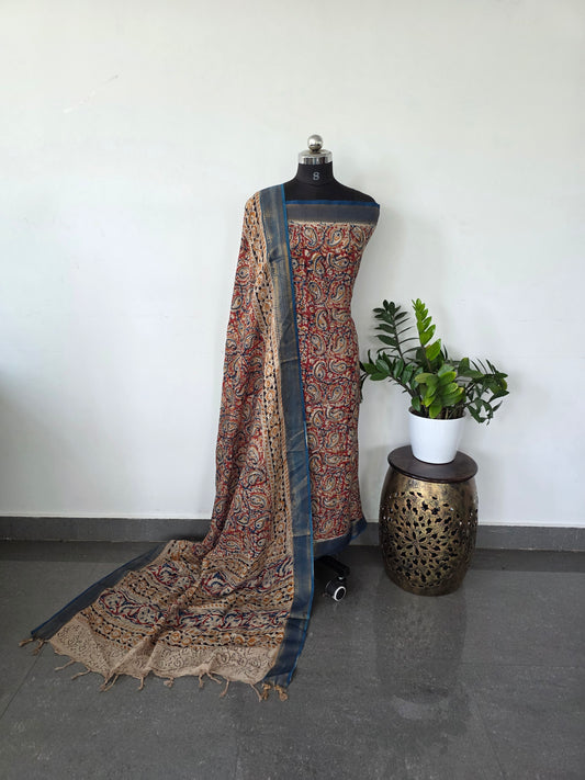 Chennuri handblock pure kalamkari silk with nizam border - HK43