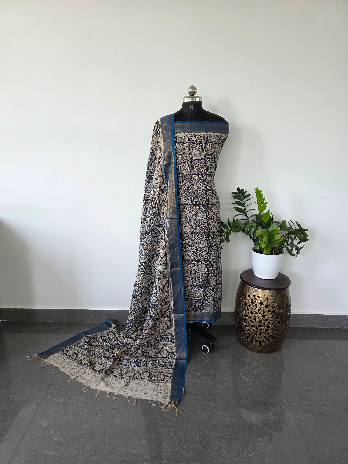 Chennuri handblock  pure kalamkari silk with nizam border - HK44