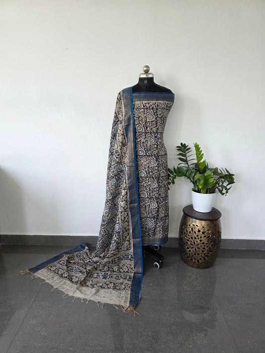 Chennuri handblock  pure kalamkari silk with nizam border - HK44