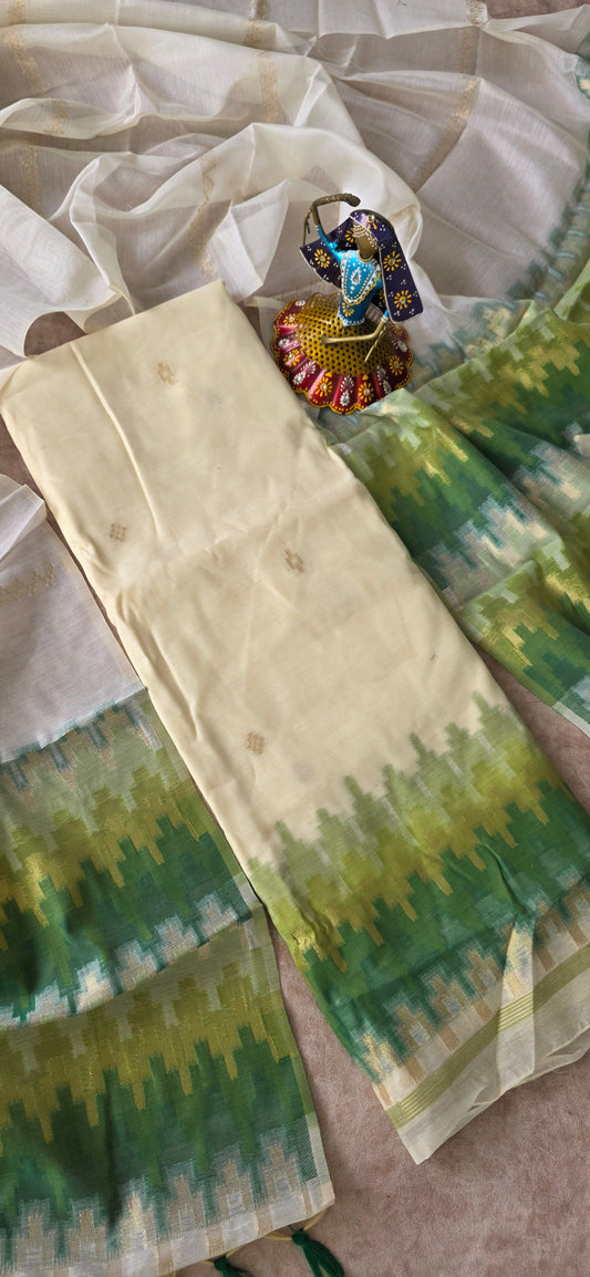 Premium jamdhani silk cotton set - green