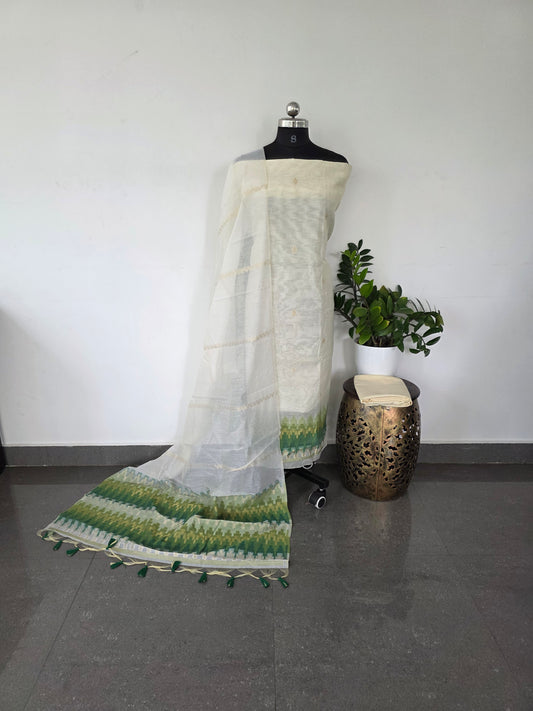 Premium jamdhani silk cotton set - green