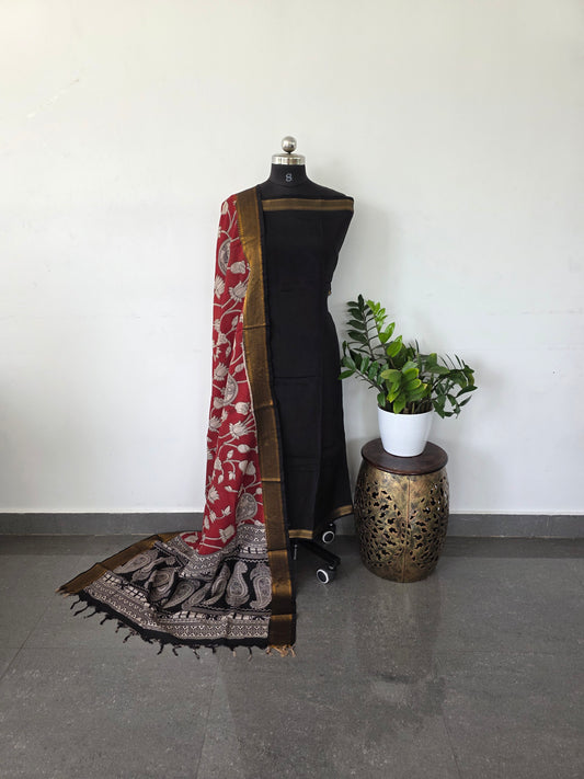 Premium chennuri silk top with kalamkari silk shawl - red