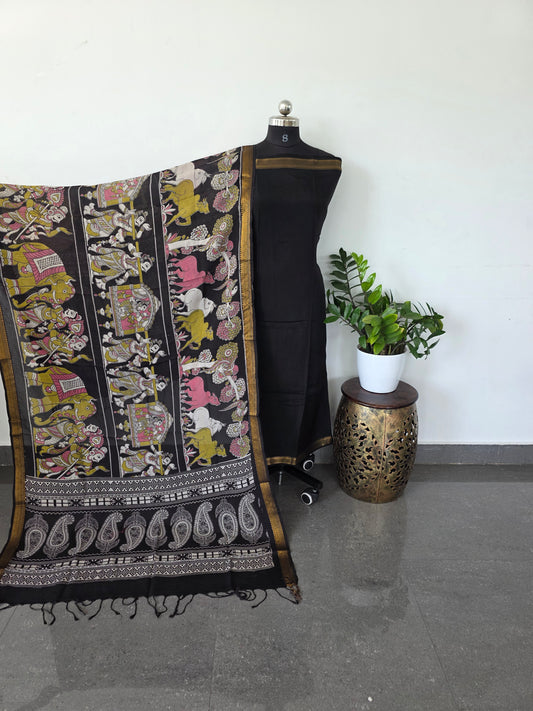 Premium chennuri silk top with kalamkari silk shawl - black