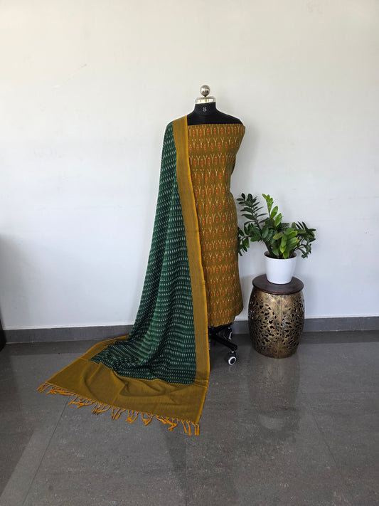Mercerised ikkat cotton top with mul ikkat shawl - w2