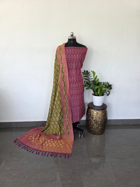 Mercerised ikkat cotton top with mul ikkat shawl - w3