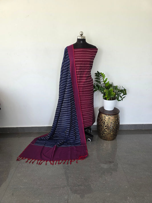 Mercerised ikkat cotton top with mul ikkat shawl - w5