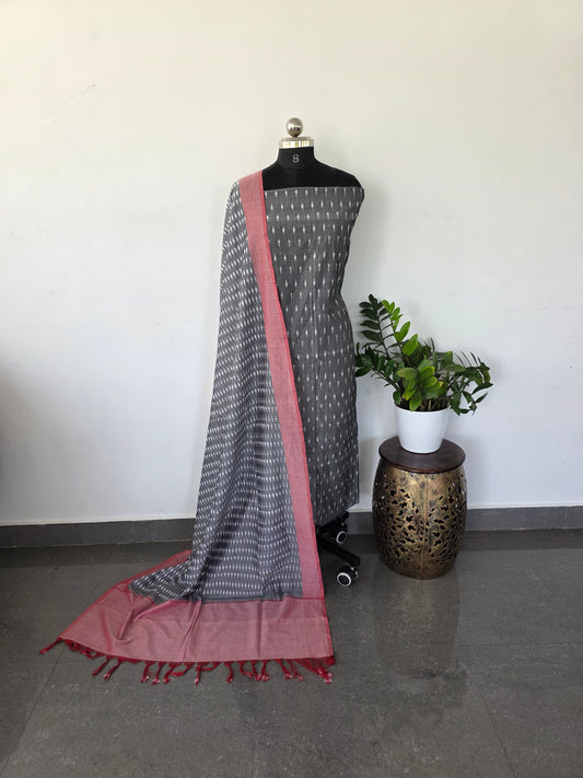 Mercerirised ikkat cotton top with mul ikkat shawl - w6