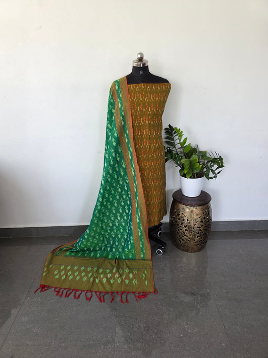 Mercerised ikkat cotton top with mul ikkat shawl - w7