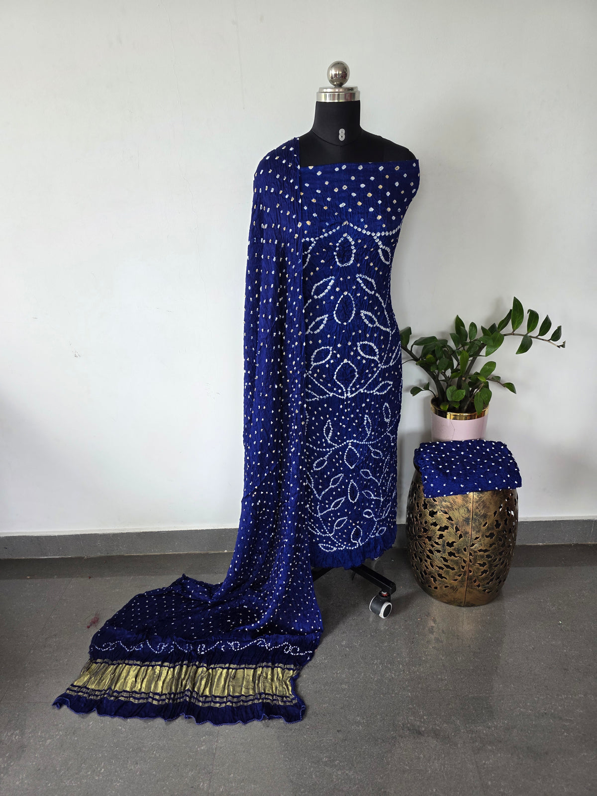 Handcrafted bandhani modal silk set with lagdi patta -BN205