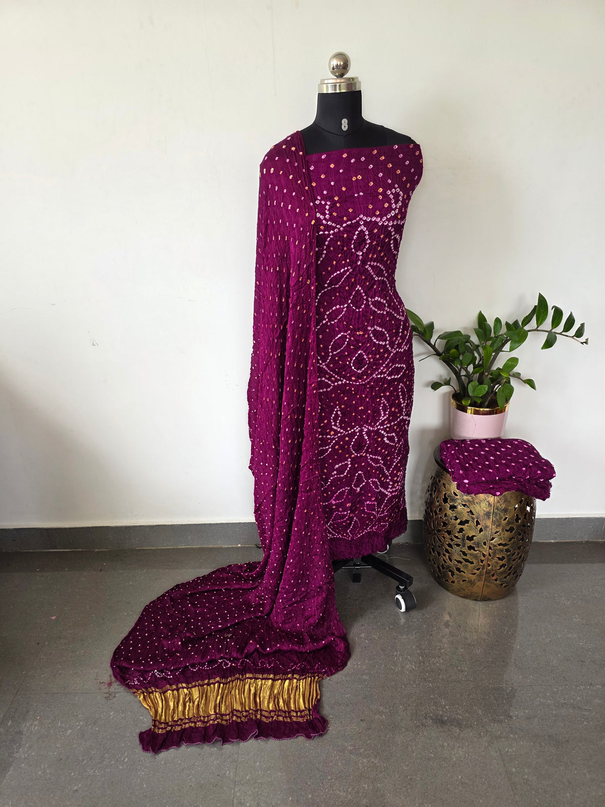 Handcrafted bandhani modal silk set with lagdi patta -BN201