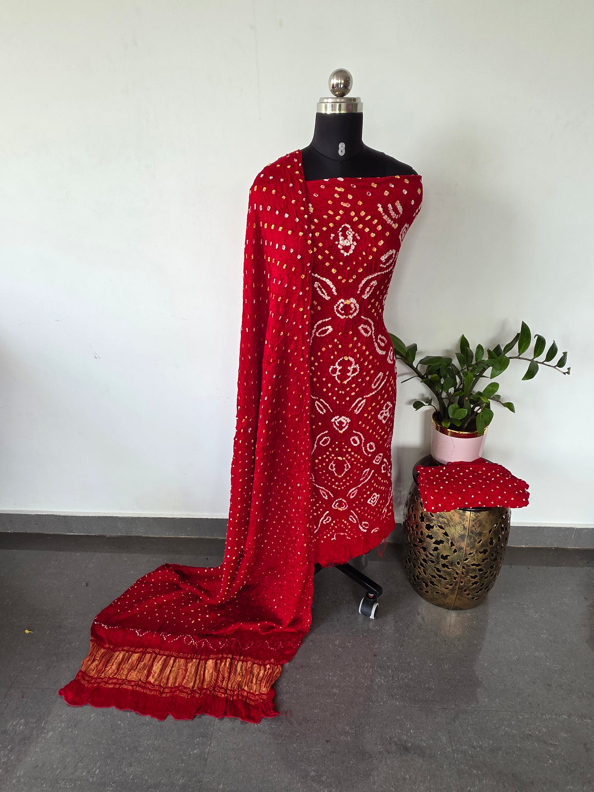 Handcrafted bandhani modal silk set with lagdi patta -BN190