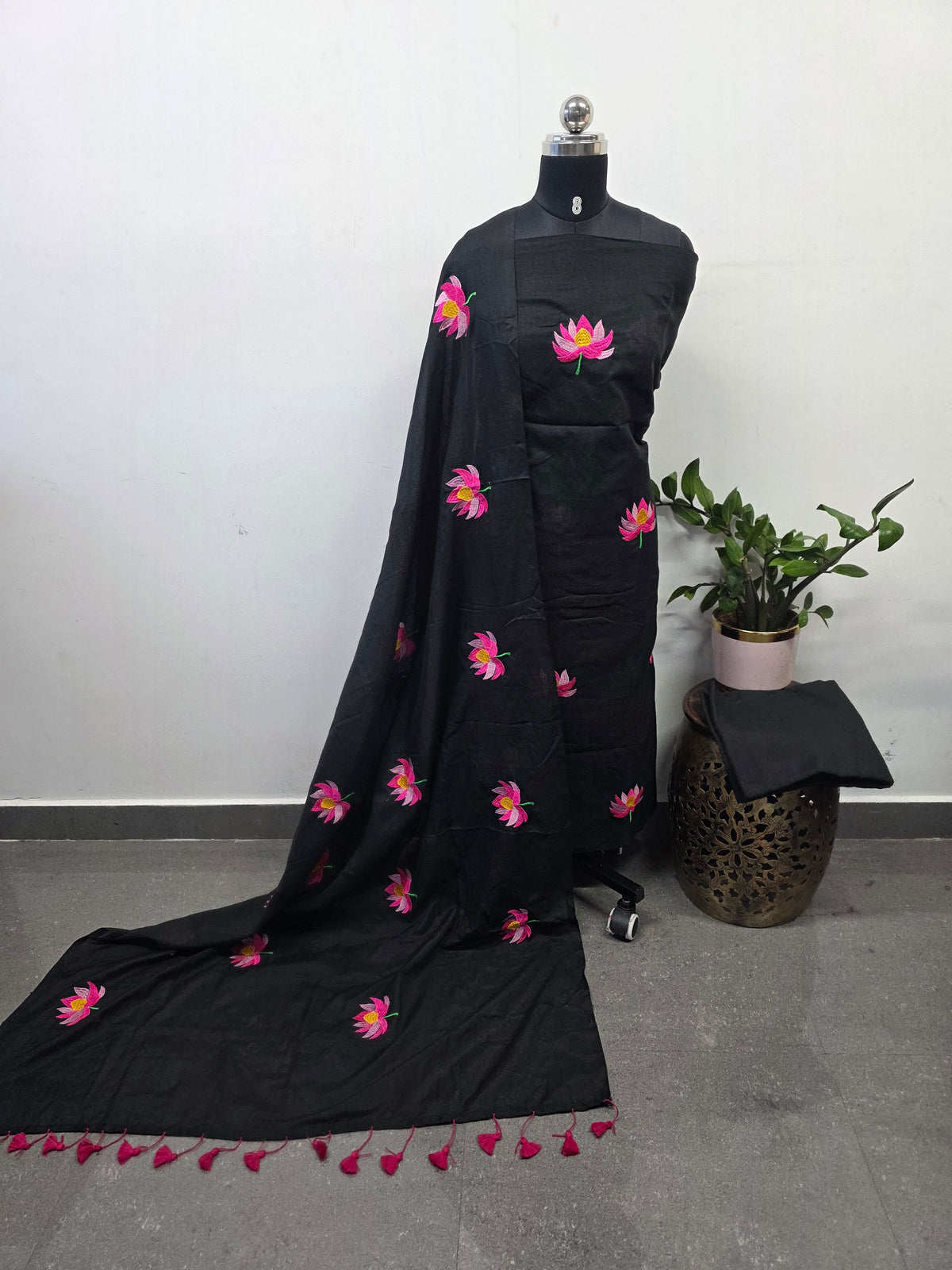 Lotus Embroidery Khadi cotton salwar(black) -JMM664