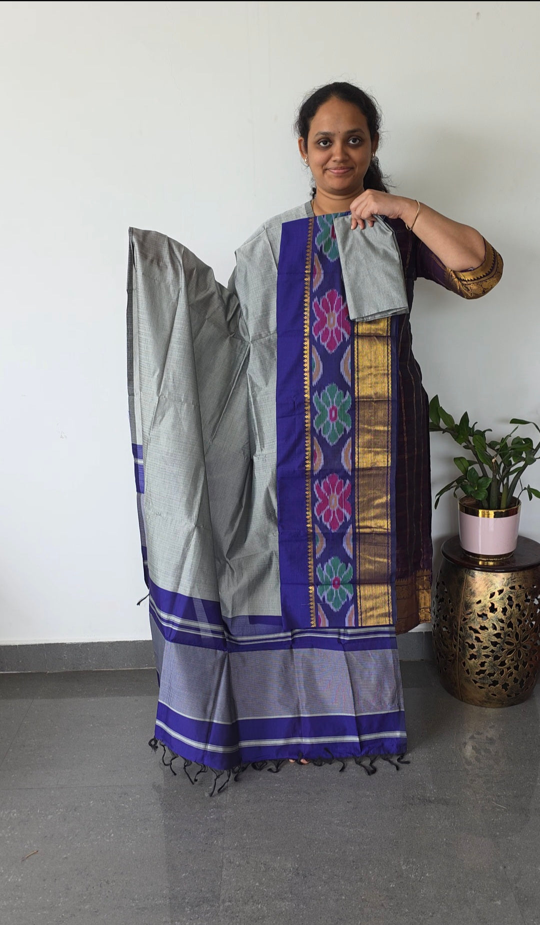 Pochampally sico silk set with zari border-SZ539
